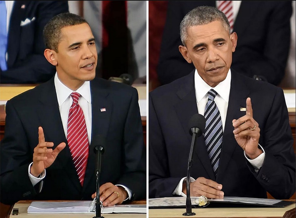 Barak Obama |:  Líderes políticos al inicio y al final de sus mandatos  Zestradar