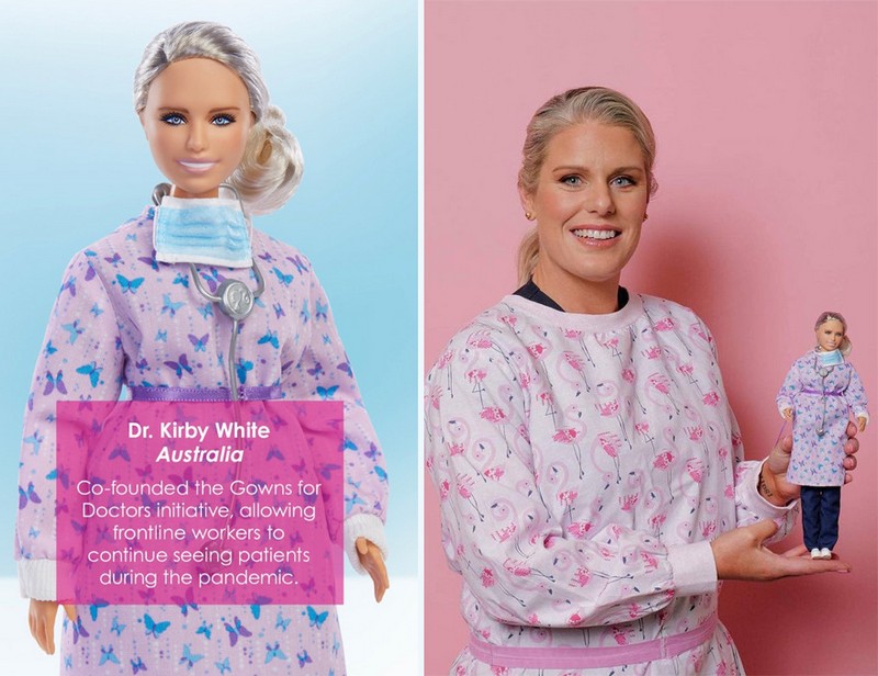 Dra. Kirby White (Australia) |:  Mattel crea muñecas Barbie para honrar a los trabajadores de primera línea de Covid-19 |  Zestradar