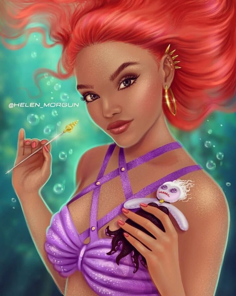 Ariel - Halle Bailey |:  Artista ucraniano reinventa a tus celebridades favoritas como princesas de Disney |  Zestradar