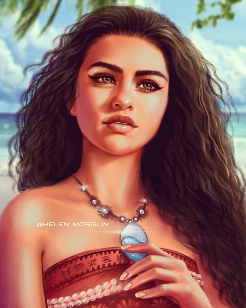 Moana - Selena Gomez |:  Artista ucraniano reinventa a tus celebridades favoritas como princesas de Disney |  Zestradar