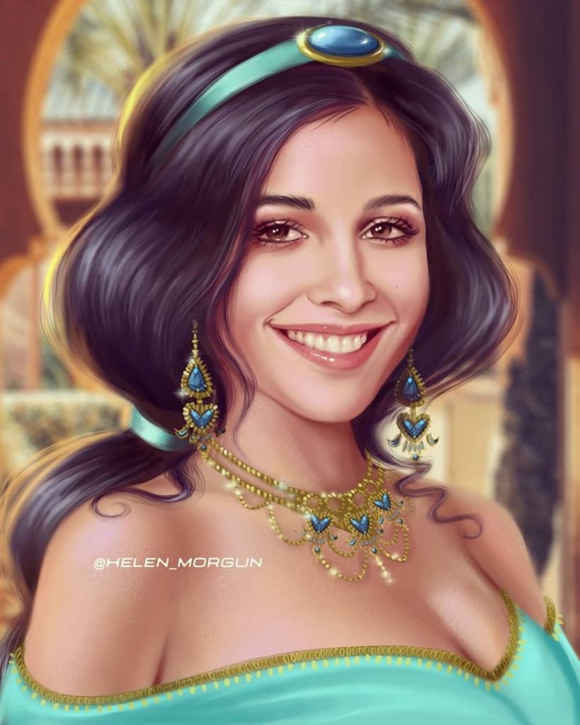 Jazmín - Naomi Scott |:  Artista ucraniano reinventa a tus celebridades favoritas como princesas de Disney |  Zestradar