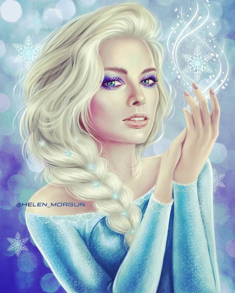 Elsa - Margot Robbie |:  Artista ucraniano reinventa a tus celebridades favoritas como princesas de Disney |  Zestradar