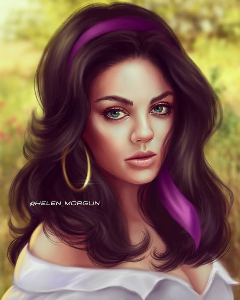 Esmeralda - Mila Kunis |:  Artista ucraniano reinventa a tus celebridades favoritas como princesas de Disney |  Zestradar