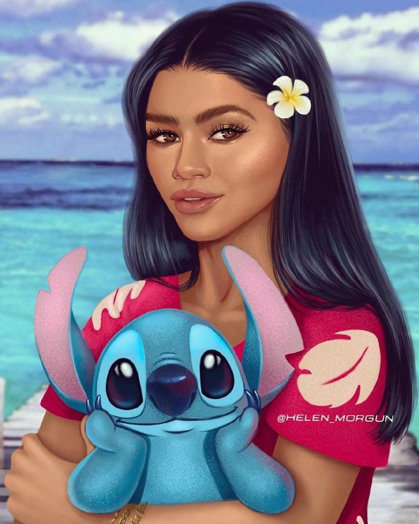 Lilo - Zendaya |:  Artista ucraniano reinventa a tus celebridades favoritas como princesas de Disney |  Zestradar