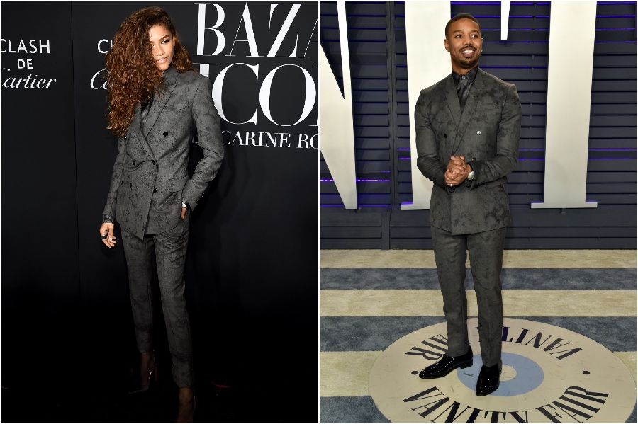 Zendaya y Michael B.  Jordania en Berluti |:  Celebridades masculinas y femeninas que usaron el mismo atuendo |  Zestradar