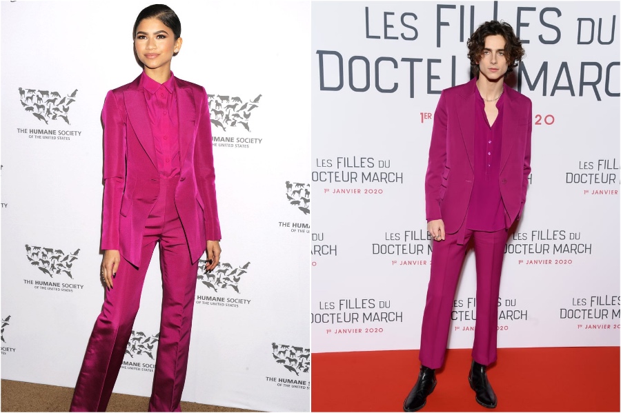 Zendaya y Timothée Chalamet en Christian Siriano  Celebridades masculinas y femeninas que usaron el mismo atuendo |  Zestradar