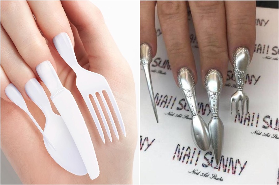 Arte de uñas con cuchillo y tenedor |:  Las tendencias de arte de uñas más locas |  Zestradar